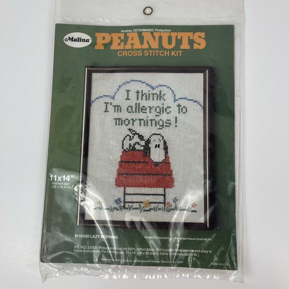 Malina Cross Stitch Kit Peanuts Snoopy 8110 020 Lazy Morning 11x14 Inch Vintage - Picture 1 of 4